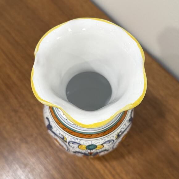 Ricco Deruta by CAMA Italy Vase 8" Scrolls Hand Painted Italian Fluted Rim - Picture 5 of 9